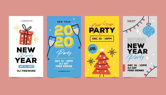 扁平风格2020新年快乐卡片矢量素材(AI/EPS/PNG)