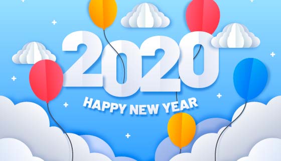 扁平风格2020新年快乐背景矢量素材(AI/EPS)
