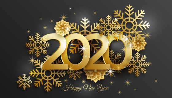 金色雪花2020新年快乐背景矢量素材(AI/EPS/PNG)