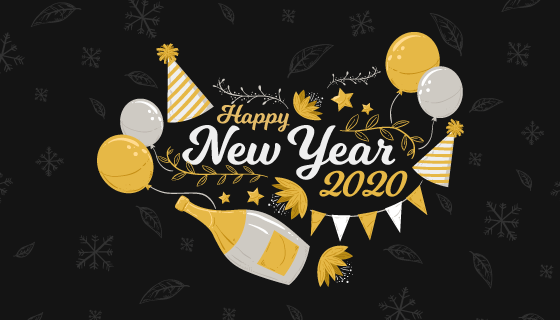 手绘风格2020新年快乐背景矢量素材(AI/EPS/PNG)