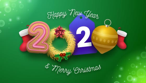 逼真圣诞节元素2020新年快乐背景矢量素材(AI/EPS/PNG)