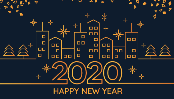 城市轮廓2020新年快乐背景矢量素材(AI/EPS/PNG)