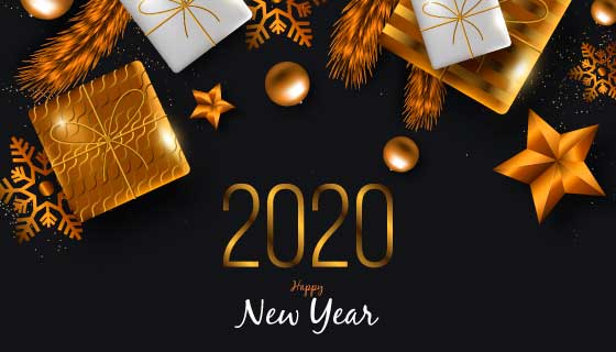 逼真的饰品2020新年快乐背景矢量素材(AI/EPS)