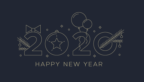 线条轮廓2020新年快乐背景矢量素材(AI/EPS)
