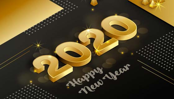 金色倒置2020新年快乐背景矢量素材(AI/EPS)