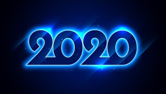 蓝色发光2020新年快乐背景矢量素材(EPS)