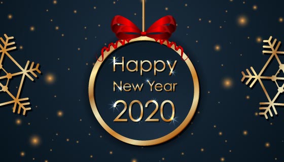 金色挂饰2020新年快乐矢量素材(EPS)