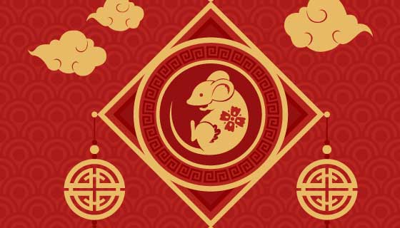 金色老鼠2020春节快乐矢量素材(AI/EPS/PNG)
