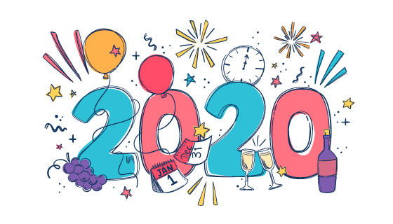 手绘元素2020新年快乐矢量素材(AI/EPS/PNG)