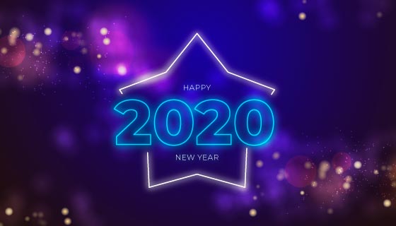 紫色散景2020新年快乐矢量素材(AI/EPS)