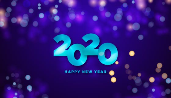 紫色散景2020新年快乐矢量素材(AI/EPS)