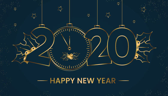 金色轮廓2020新年快乐背景矢量素材(AI/EPS)