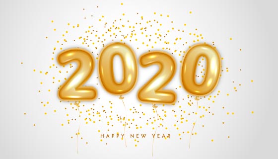 金色数字气球2020新年快乐背景矢量素材(AI/EPS/PNG)