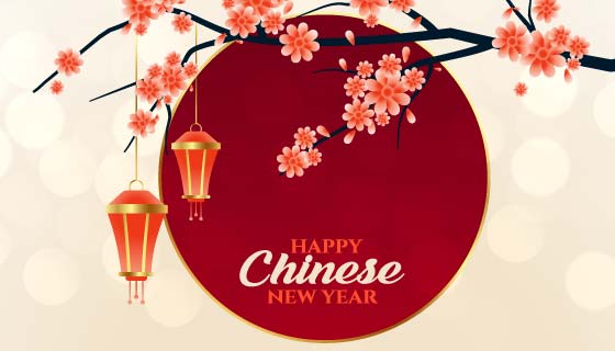 梅花灯笼设计春节快乐矢量素材(EPS)