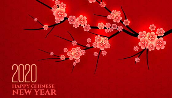 红色梅花2020春节快乐矢量素材(EPS)