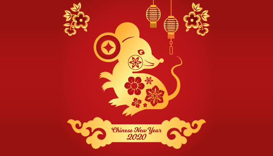 金色老鼠2020春节快乐矢量素材(AI/EPS/PNG)