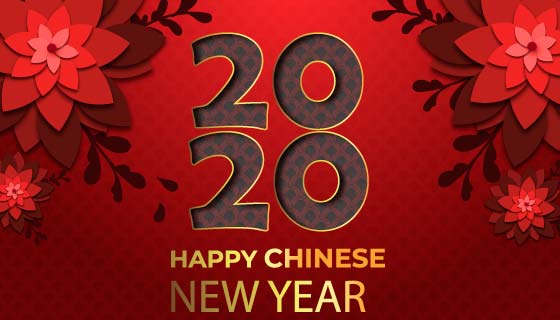 红色花朵2020春节快乐矢量素材(AI/EPS)