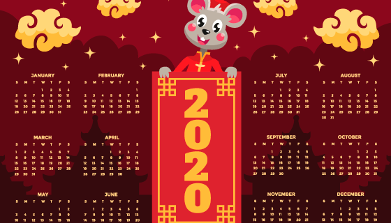 可爱老鼠2020年日历矢量素材(AI/EPS)