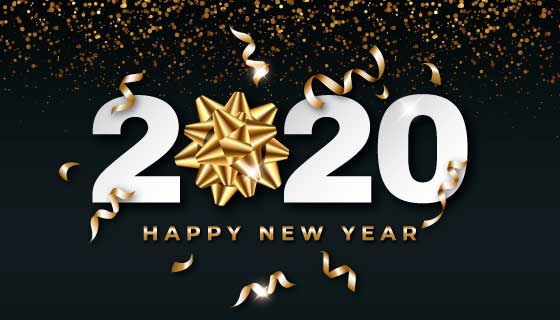 金色彩带2020新年快乐矢量素材(AI/EPS)
