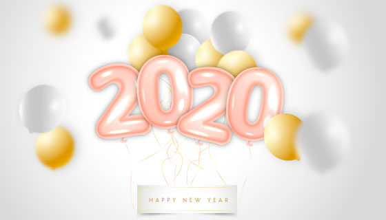逼真气球2020新年快乐矢量素材(AI/EPS)