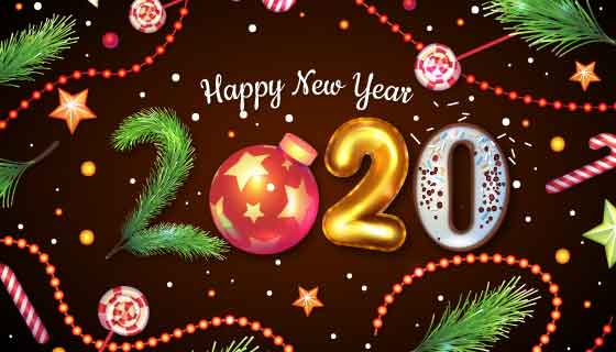 圣诞装饰品2020新年快乐矢量素材(AI/EPS)