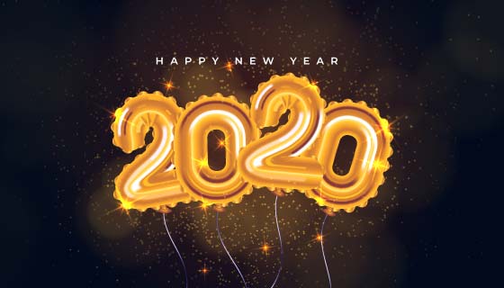 金色数字气球2020新年快乐矢量素材(AI/EPS)