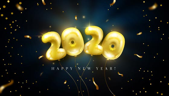 可爱金色气球2020新年快乐矢量素材(AI/EPS)