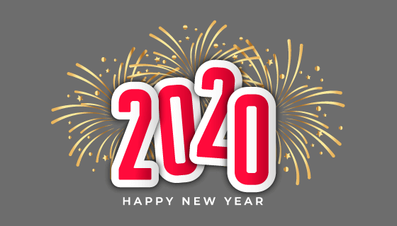 金色烟花2020新年快乐矢量素材(EPS)