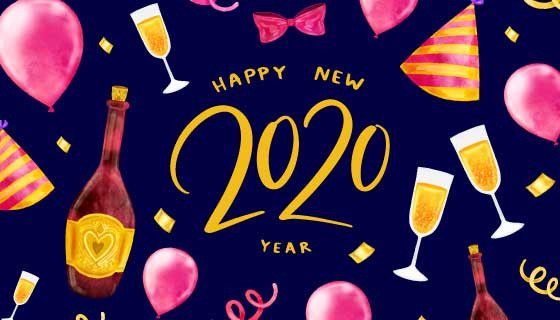 水彩新年元素2020新年快乐矢量素材(AI/EPS/PNG)