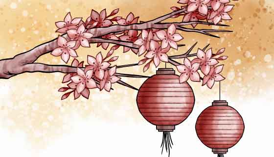 水彩梅花灯笼2020春节快乐矢量素材(AI/EPS)