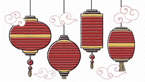 手绘灯笼鼠年春节快乐矢量素材(AI/EPS/PNG)