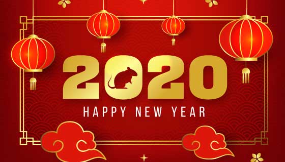 喜庆红色灯笼2020新年快乐矢量素材(AI/EPS)