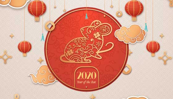 手绘老鼠灯笼2020鼠年快乐矢量素材(AI/EPS)