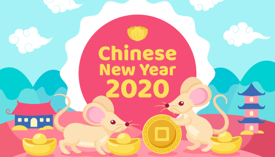 老鼠和元宝2020春节快乐矢量素材(AI/EPS)