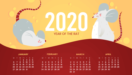 扁平风格老鼠2020年日历矢量素材(AI/EPS)