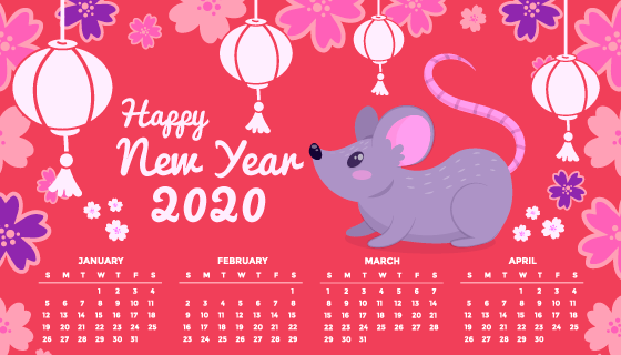 手绘老鼠2020年日历矢量素材(AI/EPS)