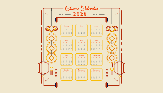 扁平设计2020年日历矢量素材(AI/EPS)