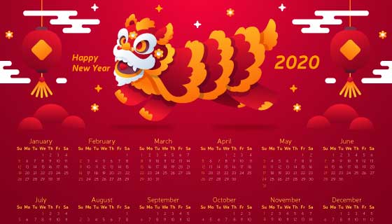 喜庆舞狮2020年日历矢量素材(AI/EPS)