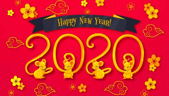 金色老鼠2020新年快乐矢量素材(AI/EPS)