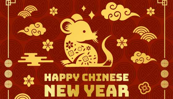 金色老鼠2020春节快乐矢量素材(AI/EPS/PNG)