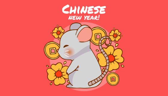 手绘可爱老鼠2020春节快乐矢量素材(AI/EPS)