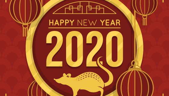 金色老鼠2020新年快乐矢量素材(AI/EPS)