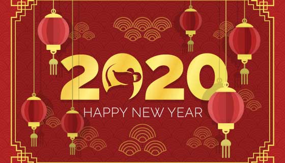 扁平灯笼2020新年快乐矢量素材(AI/EPS)
