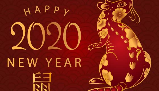 金色老鼠2020春节快乐矢量素材(EPS)