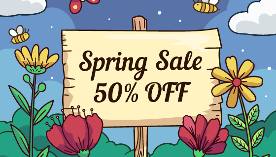 手绘风格春季促销宣传矢量素材(AI/EPS)