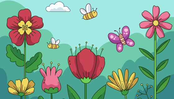 手绘风格多彩春天背景矢量素材(AI/EPS/PNG)