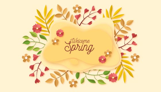 多彩叶子花朵春天背景矢量素材(AI/EPS/PNG)