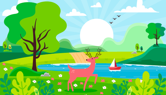 手绘风格春天景色矢量素材(AI/EPS)