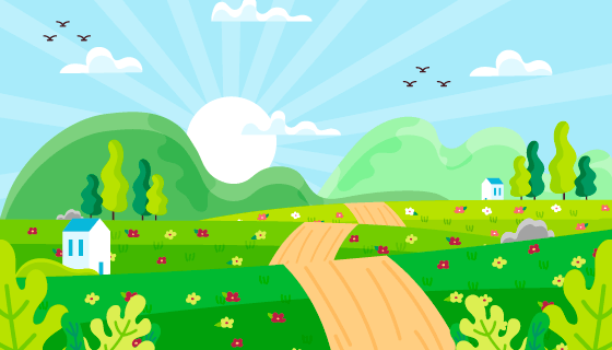 手绘风格春天景色矢量素材(AI/EPS)