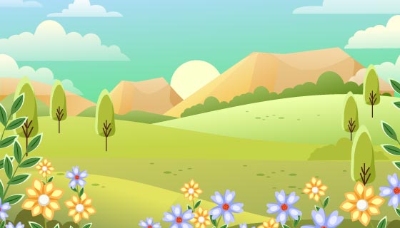 扁平风格春天景色矢量素材(AI/EPS)